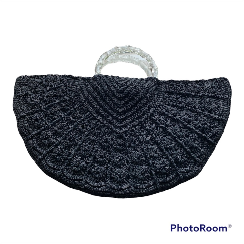 1940s 1950s vintage clamshell crocheted black classic carved lucite handles